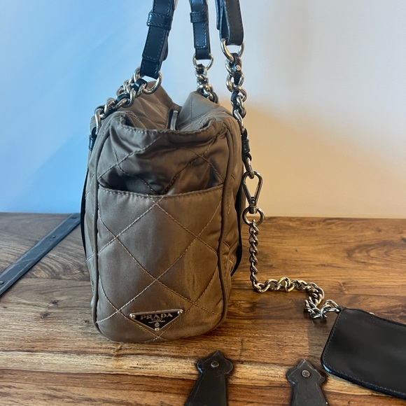 PRADA Impurtunato Nylon Tessuto Shoulder Bag in Antelope Brown and Nero Black - Picture 4 of 10